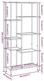 Βιβλιοθήκη 80 x 30 x 180 εκ. από Ατσάλι και Επεξεργασμένο Ξύλο - Καφέ