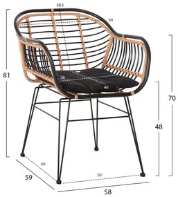 Πολυθρόνα Allegra Μεταλλικός Σκελετός-P.E. Rattan Μπεζ-Μαύρο 58x59x81Yεκ.