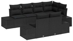 vidaXL Σετ Καναπέ Κήπου 7 pcs Μαύρο Πολυ rattan, βαμμένο ατσάλι