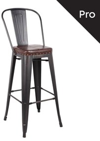 RELIX Σκαμπό Bar-Pro με Πλάτη, Μέταλλο Βαφή Antique Black, Pu Σκούρο Καφέ -  43x48x78/114cm