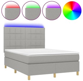 vidaXL Κρεβάτι Boxspring με Στρώμα &amp; LED Αν.Γκρι 140x200εκ. Υφασμάτινο