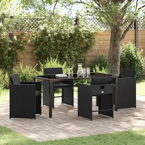 vidaXL Set 5 Τεμαχίων Έπιπλα Κήπου με Μαξιλάρια Μαύρο Πολυ Ρατάν