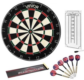 VEVOR Dartboard with 6 Darts & Scoring Kit, Self-Healing Sisal Fibers Dartboard with Staple-Free Bullseye & Rotating Number Ring, 451mm Professional Steel Tip Dart Board Set for Home Party Game Room
