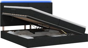 vidaXL LED Κρεβάτι αποθήκευσης με στρώμα Μαύρο 200 x 200 cm Ύφασμα