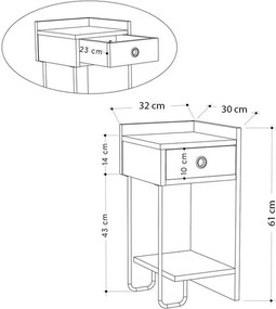 Κομοδίνο μελαμίνης Sirius Megapap δεξί χρώμα λευκό 32x30x61εκ.