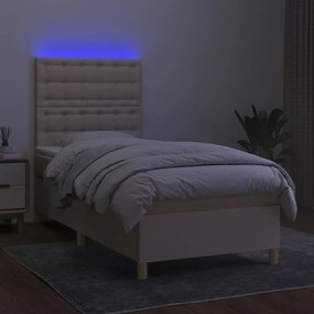 vidaXL Κρεβάτι Boxspring με Στρώμα &amp; LED Κρεμ 80x200 εκ. Υφασμάτινο