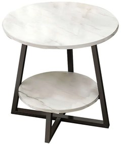 Τραπέζι Σαλονιού Rota 072-000062 Φ60x60cm Marble Effect White-Black