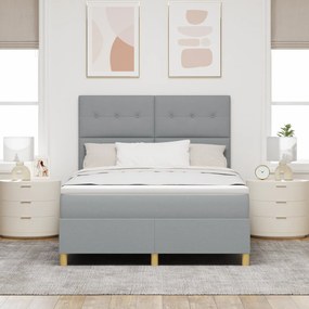 vidaXL Κρεβάτι Box Spring με Στρώμα & LED Φως Γκρι 140x200 εκ Ύφασμα