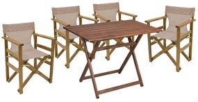 Intrahome Tραπεζαρία ANDESELLA σετ 5τμχ μασίφ ξύλο οξιάς καρυδί-πανί taype 80x60x72εκ | SKU: INTRAPA-348111158