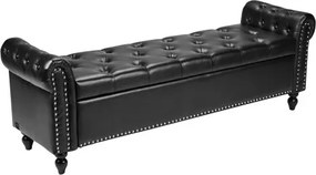 VEVOR Button-Tufted Storage Ottoman Bench Rolled Arm PU Leather Wood Legs Black