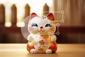 Intra Συλλεκτικό Ξύλινο Παζλ Plywood 4mm - Διακοσμητικό ειδώλιο τυχερής γάτας Σε Ξύλινο Κουτί - Διαστάσεις: 10x10 cm – 25 κομμάτια