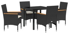 vidaXL Σέτ φαγητού για κήπο με μαξιλάρι 5 pcs Μαύρο Πολυ ράταν