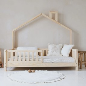 Κρεβάτι Παιδικό Bali με Κάγκελα 30cm + Καμινάδα σε Φυσικό  Ξύλο  100×200cm  Luletto (Δώρο 10% έκπτωση στο Στρώμα)