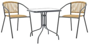 Σετ κήπου - Τραπεζαρία Watson - Lindaria 3 τεμ. μέταλλο ανθρακί - γυαλί - pe rattan φυσικό 70x70x70 εκ. 70x70x70 εκ.