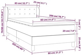 vidaXL Κρεβάτι Boxspring με Στρώμα Σκούρο Γκρι 80x200 εκ. Υφασμάτινο