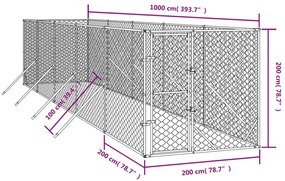 vidaXL Κλουβί Σκύλου Εξωτερ. Χώρου Ασημί 2x10x2 μ. από Γαλβαν. Ατσάλι