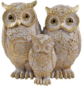 Διακοσμητικό Αντικείμενο Owl Family 269-124-178 16x8x15cm Gold-Beige Πολυρεσίνη
