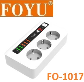 Πολύπριζο με 5 θύρες USB και 3 πρίζες ΕΕ λευκό FO-1017 FOYU OEM