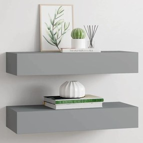 vidaXL Ράφια Τοίχου με Συρτάρια 2 Τεμ. Γκρι 60 x 23,5 x 10εκ. από MDF