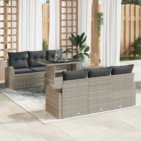 vidaXL Σετ Καναπέ Κήπου 7 Τεμαχίων με Μαξιλάρια – Ανοιχτό Γκρι Πολυ Ράταν