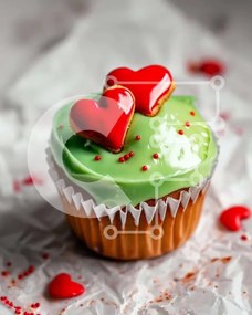 Intra Συλλεκτικό Ξύλινο Παζλ Plywood  4mm - Cupcake με Green Frosting και Κόκκινες Καρδιές Σε Ξύλινο Κουτί - Διαστάσεις: 10x10 cm – 25 κομμάτια