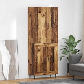 Highboard Παλιό Ξύλο 69,5 x 34 x 180 εκ. Σύνθετο Ξύλο και Γυαλί