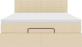 vidaXL Οθωμανικό κρεβάτι με στρώμα Cream 140x200cm ύφασμα