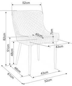 Επενδυμένη καρέκλα τραπεζαρίας Colin B 52x45x82 μεταλλική μαύρη βάση/πράσινη βελούδινη bluvel 78 DIOMMI COLINBVCZ