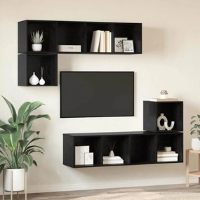 vidaXL Σετ επίπλου τηλεόρασης 4 pcs Μαύρη Οξυά Επεξεργασμένο ξύλο