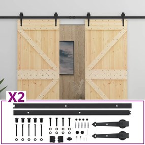 vidaXL Συρόμενη Μεσόπορτα με Μηχανισμό 90x210 εκ. Μασίφ Ξύλο Πεύκου
