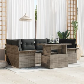 vidaXL Σετ Καναπέ Κήπου 7 τμ με Μαξιλάρια Γκρι Πολυ Ρατάν