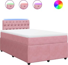 vidaXL Κρεβάτι Boxspring με Στρώμα Ροζ 120x190 εκ. Βελούδινο
