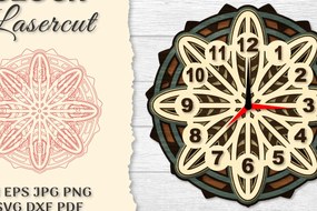 Σετ των 2 Intra απο ξύλο plywood 3mm-4mm πάχος - Ρολόι Mandala Lasercut Δίασταση 30x30 cm INTRAFABR-120626402