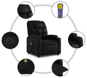 vidaXL Πολυθρόνα Μασάζ Ανακλινόμενη Ηλεκτρική Μαύρη Συνθετικό Δέρμα