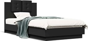 vidaXL Πλαίσιο Κρεβατιού με Κεφαλάρι Μαύρο 90x190 εκ. Επεξ. Ξύλο