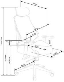 Pass Καρεκλα Γραφειου Ανθρακι Εργονομικη 68x78x110-118cm