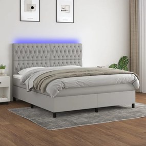 Κρεβάτι Boxspring με Στρώμα &amp; LED Αν.Γκρι 160x200εκ. Υφασμάτινο