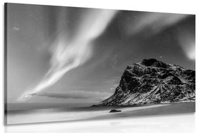 Εικόνα του βόρειου σέλας στη Νορβηγία σε ασπρόμαυρο - 60x40