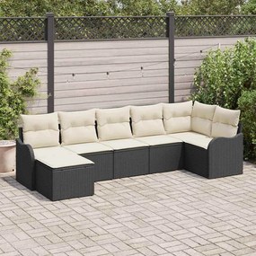 vidaXL Σετ Καναπέ Κήπου με μαξιλάρι 7 pcs Μαύρο και λευκό Πολυ ράταν