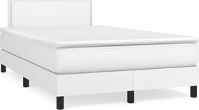 vidaXL Κρεβάτι Boxspring με Στρώμα Λευκό 120x190εκ.από Συνθετικό Δέρμα