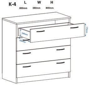 Ξύλινη Συρταριέρα Κ-4 Τρούφα 80x38x80