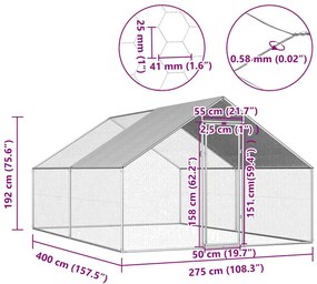 vidaXL Κοτέτσι - Κλουβί Εξωτ.Χώρου 2,75x4x1,92 μ. από Γαλβανισμένο Χάλυβα