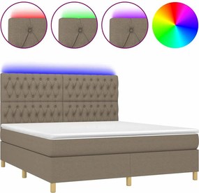 vidaXL Κρεβάτι Boxspring με Στρώμα &amp; LED Taupe 160x200 εκ. Υφασμάτινο