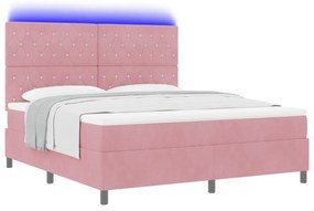 vidaXL κρεβάτι Box Spring με στρώμα & LED ροζ 180x200 εκ. βελούδο