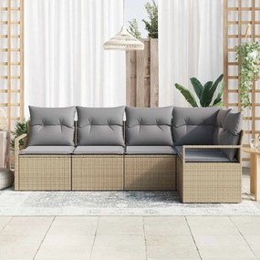 vidaXL Σετ Καναπέ Κήπου με μαξιλάρι 5 pcs Μπεζ, Ανοιχτό Γκρι