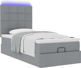 vidaXL Οθωμανικό κρεβάτι με στρώμα &amp; LEDs Ανοιχτό γκρι Ύφασμα
