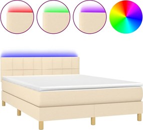 vidaXL Κρεβάτι Boxspring με Στρώμα &amp; LED Κρεμ 140x190 εκ. Υφασμάτινο