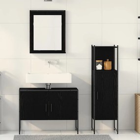 vidaXL Σετ Επίπλων Μπάνιου με ράφι 3 pcs Μαύρο Επεξεργασμένο ξύλο