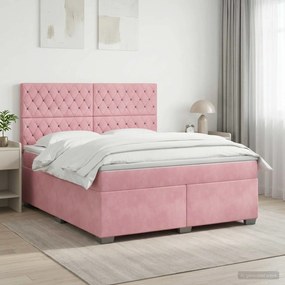 vidaXL Κρεβάτι box spring με στρώμα Ροζ 160 x 200 cm Βελούδο