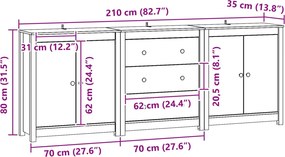 vidaXL Πλαϊνό γραφείο με συρτάρι 3 pcs Κερωμένο Καφέ Στερεό πεύκο